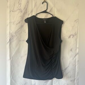 STYLE & CO. V-NECK RUCHED SLEEVELESS BLOUSE TOP BLACK WOMENS LARGE